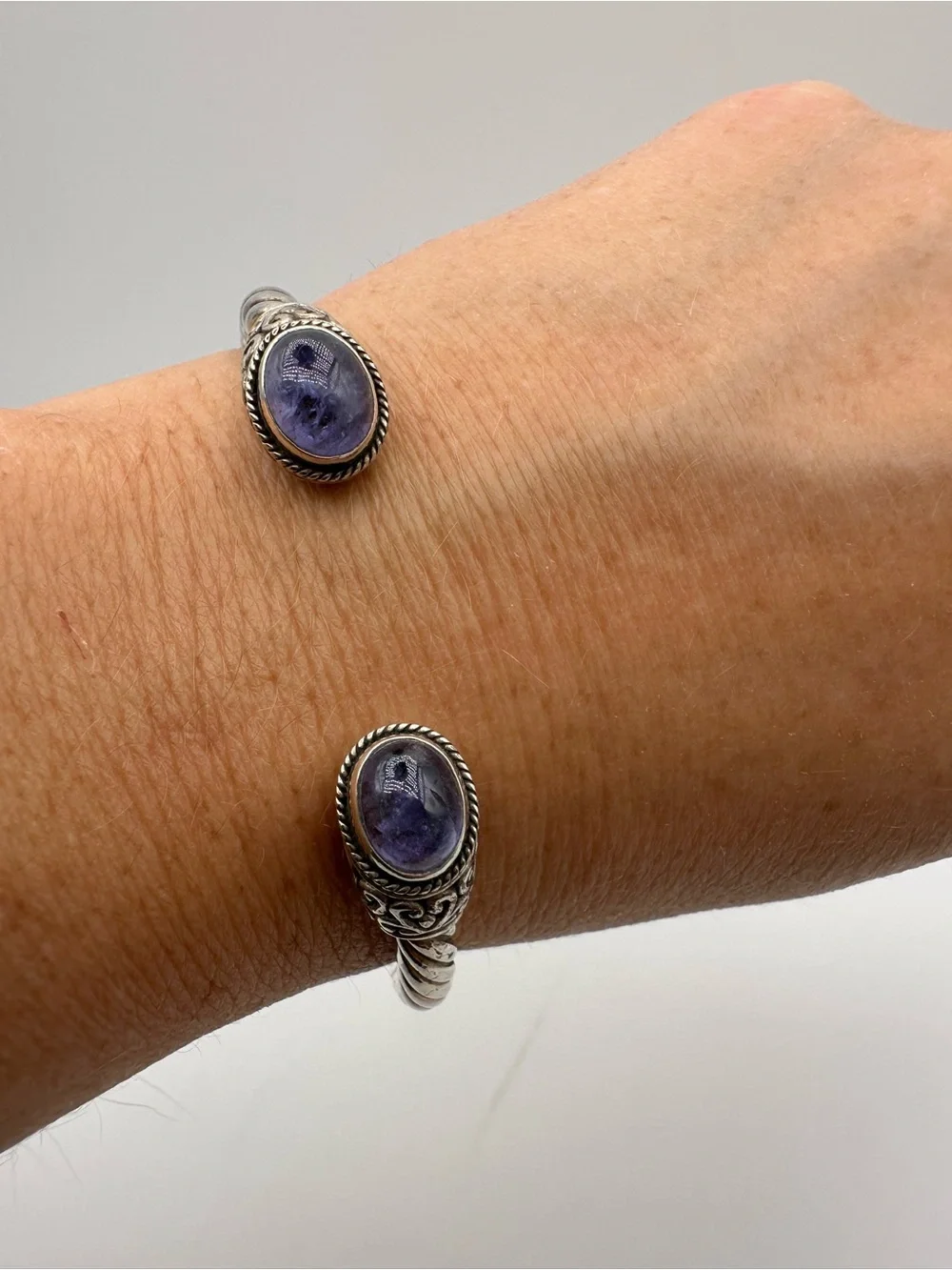 Sterling Silver Cable Cuff With Purple Stones